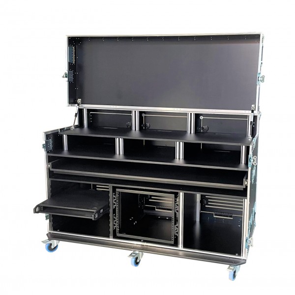 Mobiler Regiewagen Flightcase + Nutwände für Varioracks + 19" Shockmount Rahmen